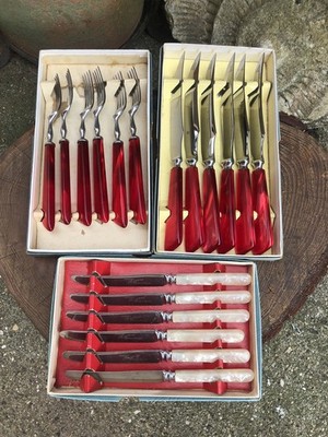 Vintage 1950/60er Plexiglas Griff Besteck & Buttermesser Trustwell Bros & Regent