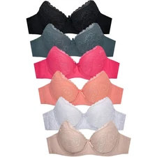 PACK OF 6 MAMIA WOMEN'S PLUS FULL CUP ALLOVER FLORAL LACE BRA (BR4362L)