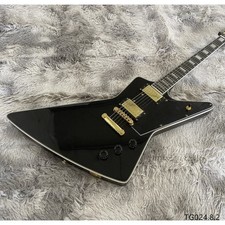 Explorer shape electric guitar solid black high glossy gold parts black pickguar