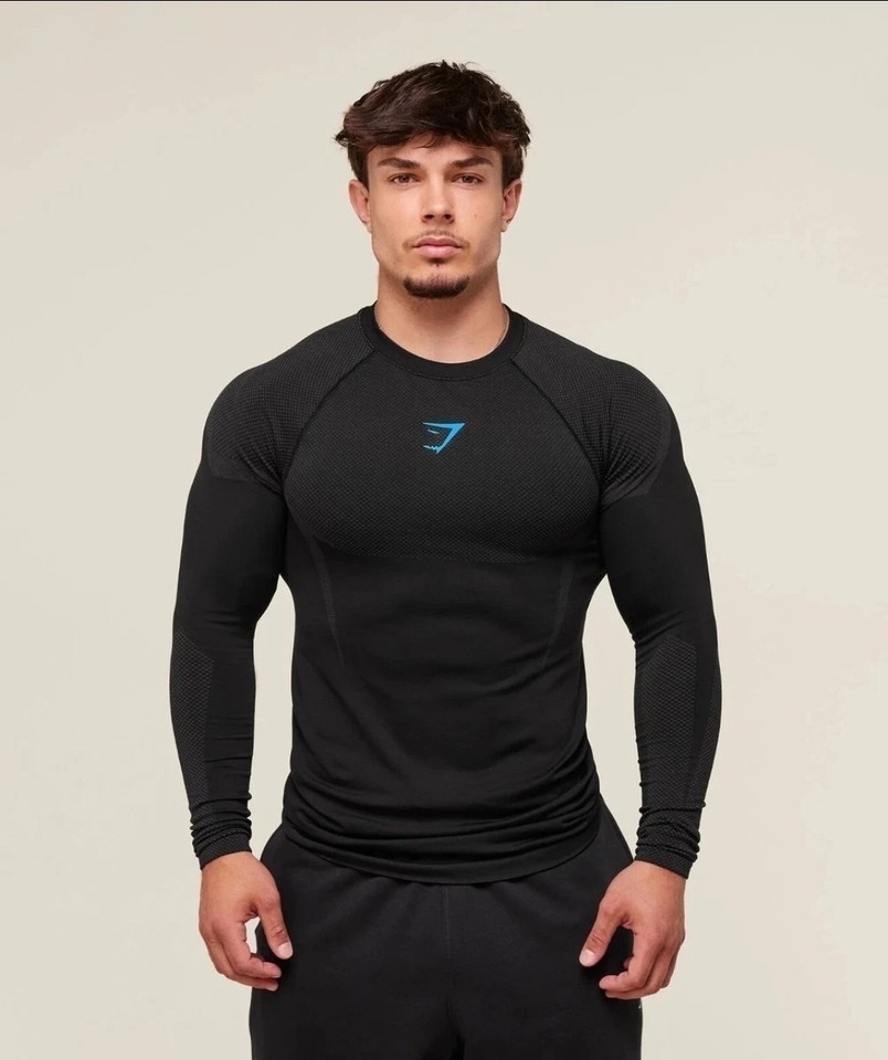 T-Shrit Gymshark Onyx 5.0 Taglia L - Nero/Verde, Senza Cuciture, Compressione Media