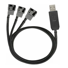 12V Step-Up USB to 3 Way 3-Pin and 4-Pin PC Fan Sleeved Power Adapter Cable C634