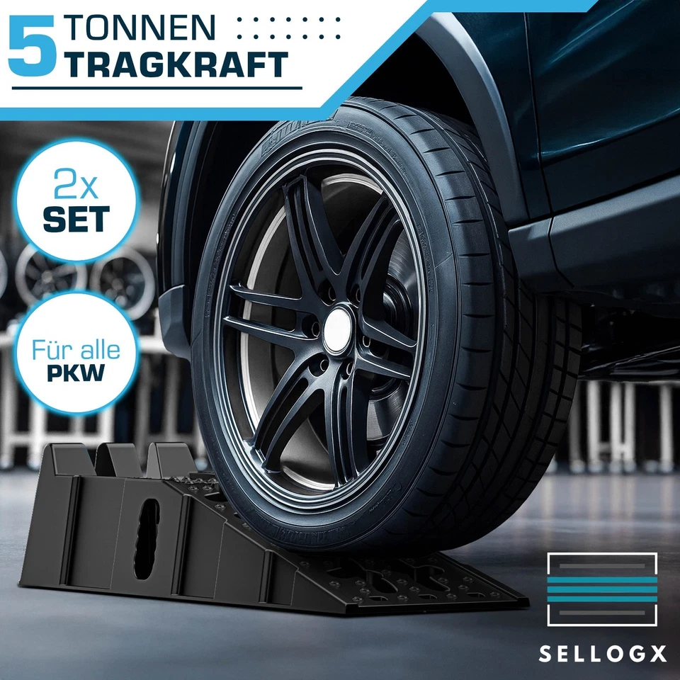 SELLOGX® Auffahrrampen PKW 2er Set 5t belastbare rutschfeste Auto Auffahrhilfe - Bild 2 von 4