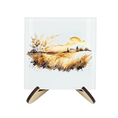 Golden Landschaften Untersetzer & Ständer Set - Quadratisch Glas Bauernhof Landschaft Geschenk
