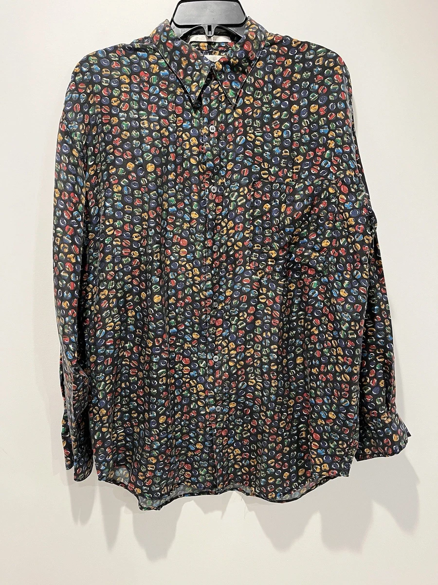 90s【PERRY ELLIS】silk100%shirt Bluegray Perry Ellis 100% Silk