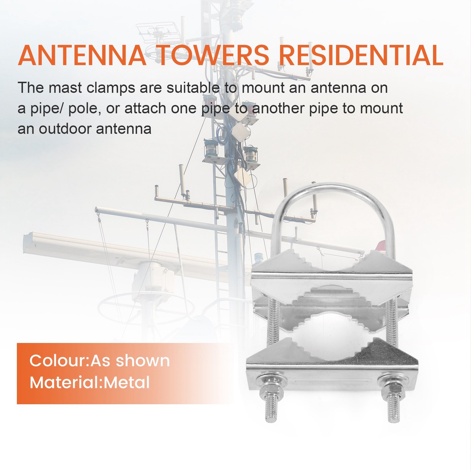 Antenna Mast Clamp V-Jaw Bracket U Bolts Pipe Mounting Hardware 2 Sets for9322