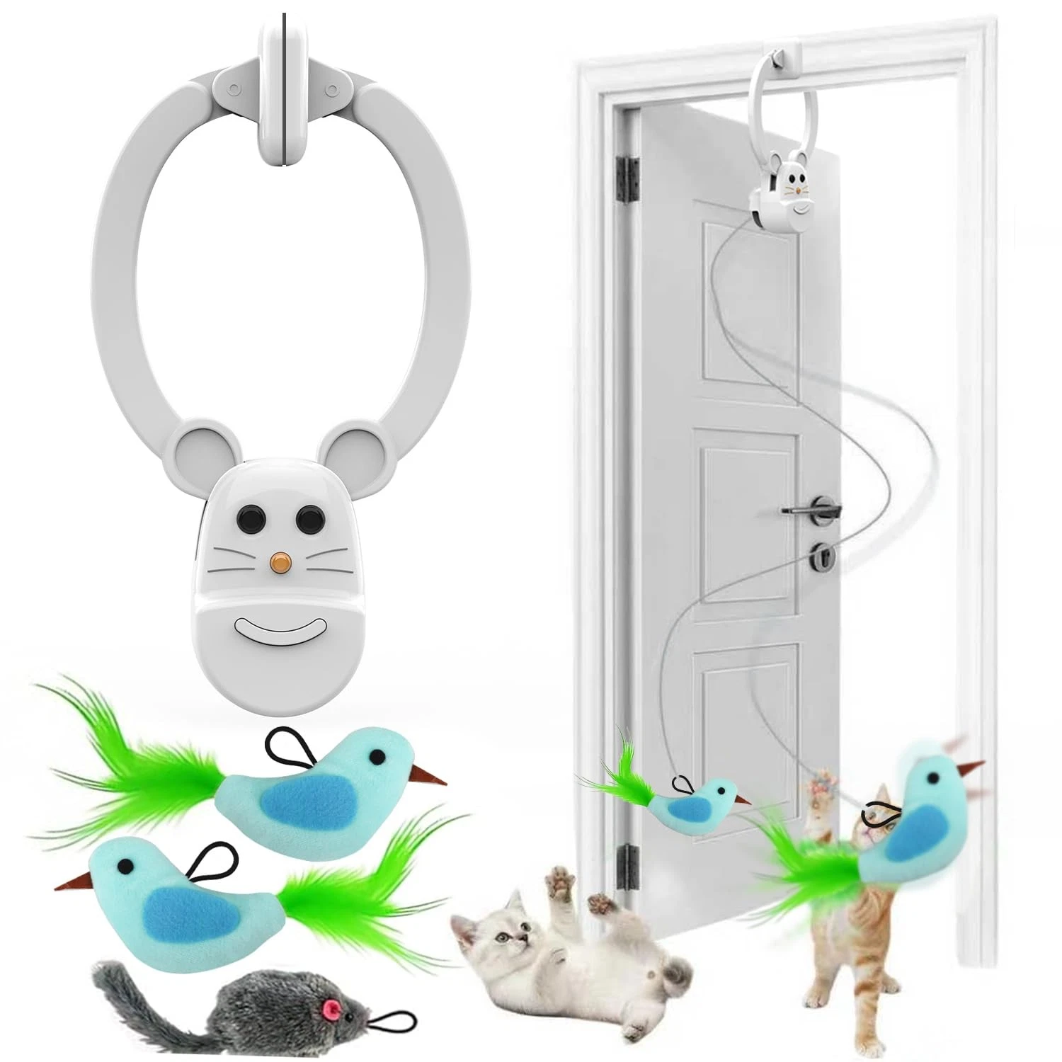 Interactive Cat Toys for Indoor Cats, Automatic Flying Bird Feather Wand Toy ...