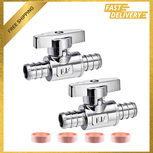 2 Pack Lead Free Brass PEX Ball Valve 1/2 Inch Chrome Plumbing Angle Shut Off
