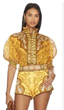 ZIMMERMANN-Like new-Raie Short Sleeve Ramie Blouse -Size 3/Aus 14/US 10