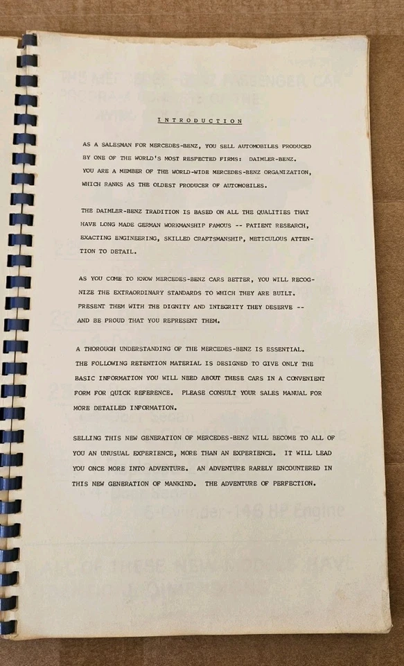 Libro de información de entrenamiento de vendedor Mercedes Benz 1967 original 250s 220 280SL Foto 2 de 4