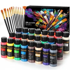 Acrylic Paint Set 24 Colors(2oz /60ml) with 12 Brushes,Rich Pigmented, Premiu...