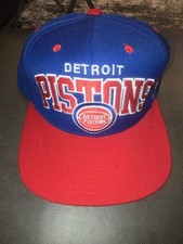 NBA Detroit Pistons Mitchell and Ness Snapback Cap Hat Official VTG Blue Red 