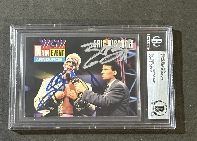 STING & ERIC BISCHOFF 1995 CARDZ WCW MAIN EVENT SIGNED AUTOGRAPHED CARD BAS