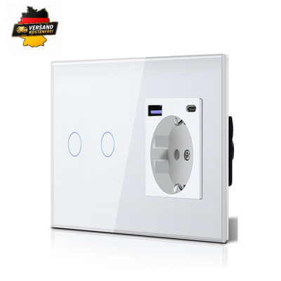 BSEED Wandsteckdose Glas 20W USB C 2 Fach 1 Weg Touch Schalter