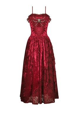 Dark In Love Women Red Gothic Blood Rose Lace Gorgeous Spaghetti Strap Dress