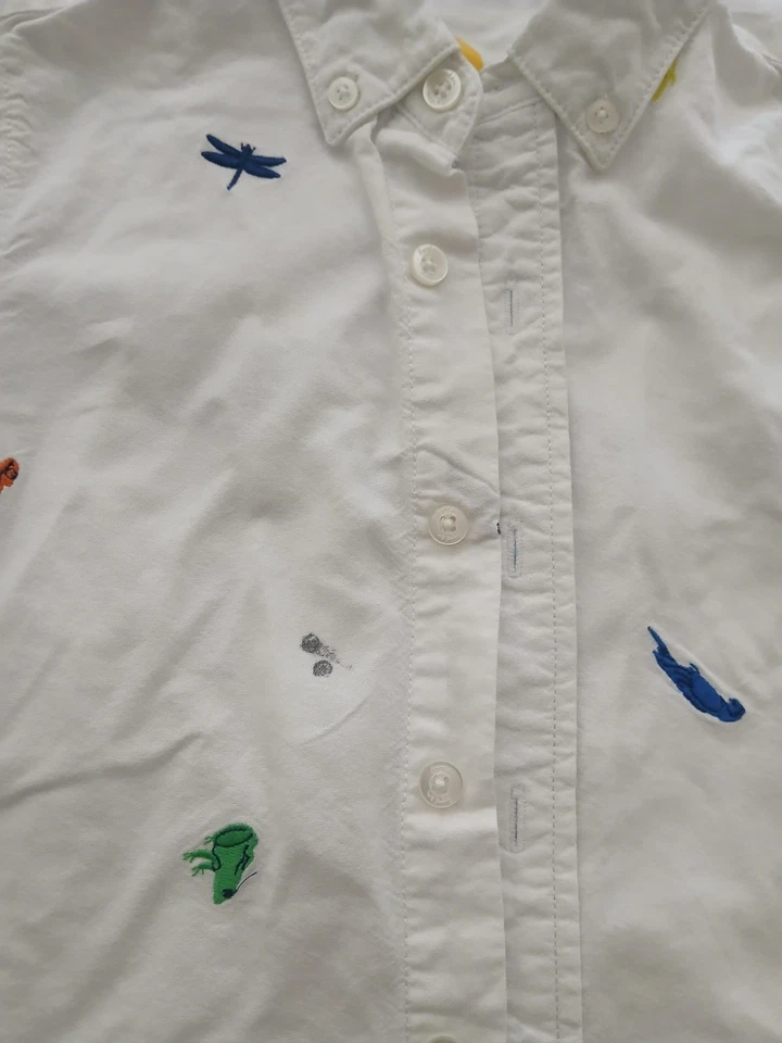 Boys Mini Boden Animal Insect Embroidered Button Down Shirt sz 4-5 short sleeve - Image 2 of 4