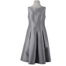 Talbots Dress Sz 2 Silver V Neck Pockets Lined Pleated Silk Cotton Poly Dress