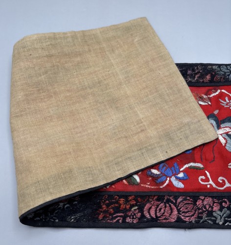 Antique Chinese Embroidered Tapestry Table Runner Hand Stitched Panel Art 20 x 7 - Picture 4 of 16