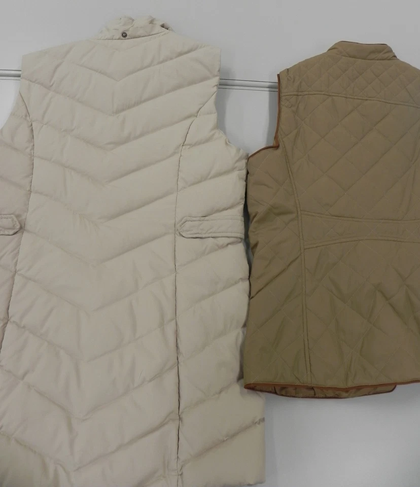 LOTE de 2: Chaleco largo de plumón Coldwater Creek marrón/bronceado/beige para mujer y chaleco mediano Foto 4 de 4