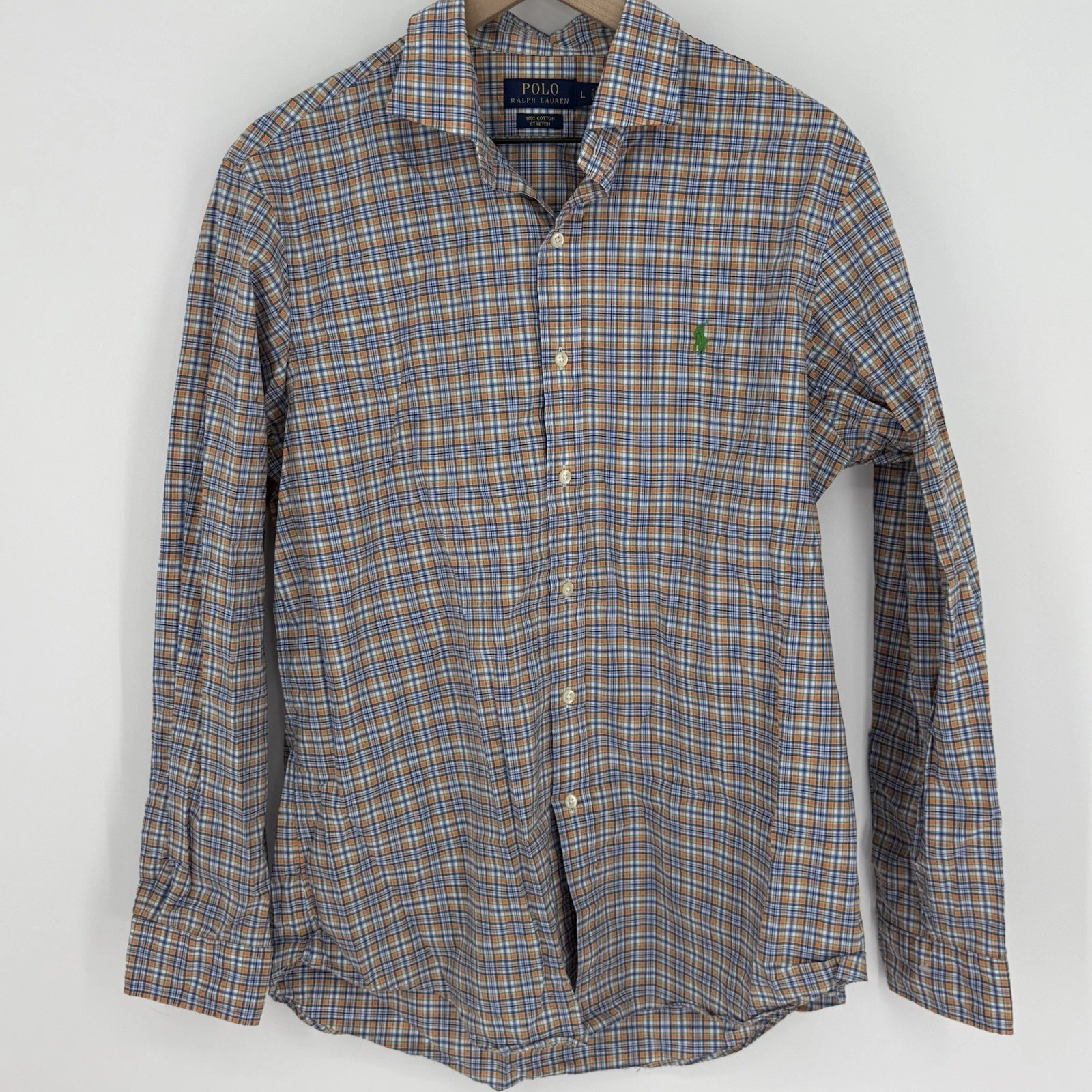 Polo Ralph Lauren Yellow Blue Long Sleeve Plaid Shirt Men’s Size Large Stretch