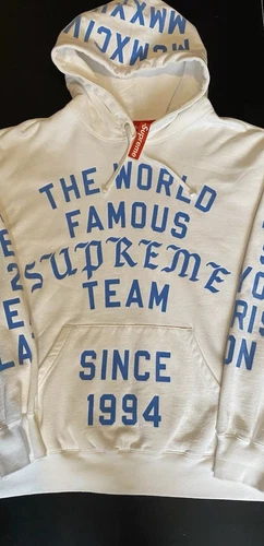 Sweat à capuche floqué SS23 Supreme Team neuf avec étiquette rare blanc taille XL