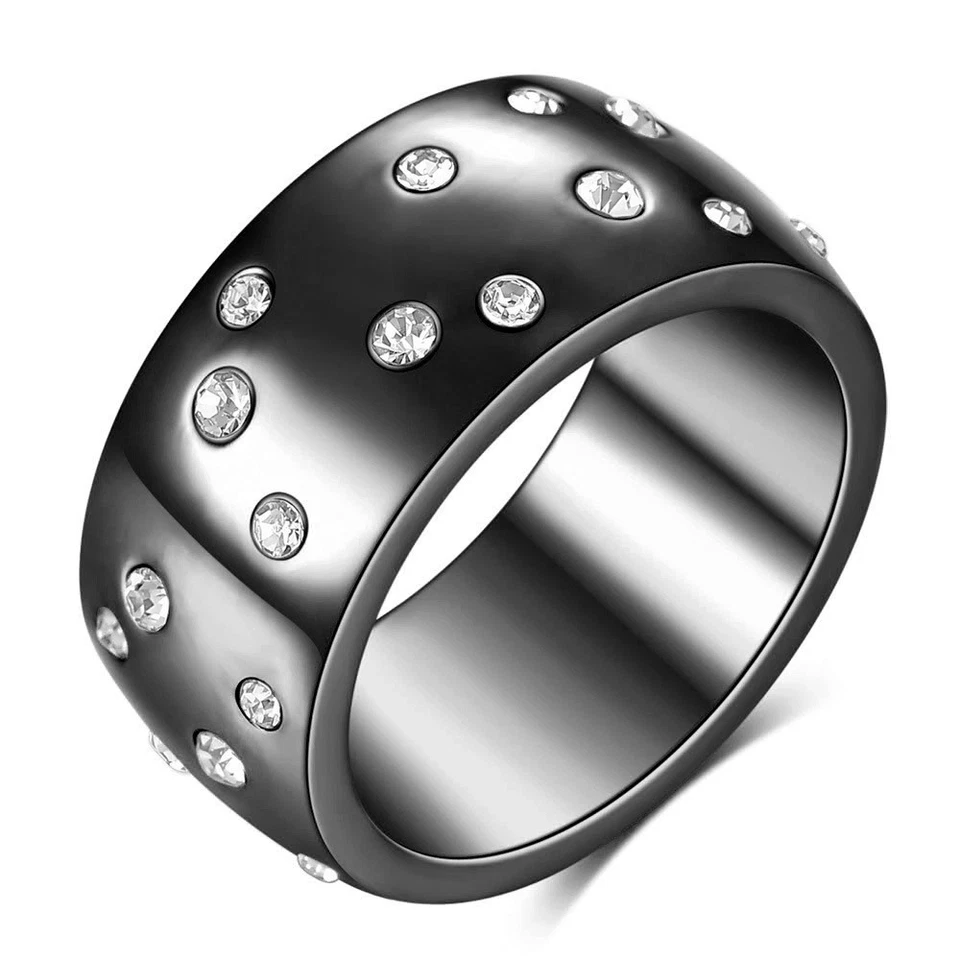 Anillo de pareja Ins 10 mm esmalte para mujer oro titanio acero cielo estrellado circonita cúbica talla 6-12 Foto 2 de 4