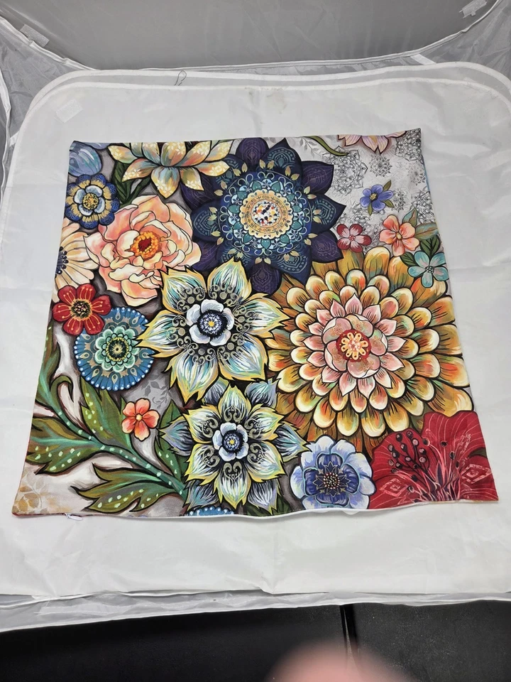 Lote De 4 Hermosas Fundas De Almohada Cuadradas 20" X 20", Diseños Florales Cremallera Oculta. Foto 2 de 4