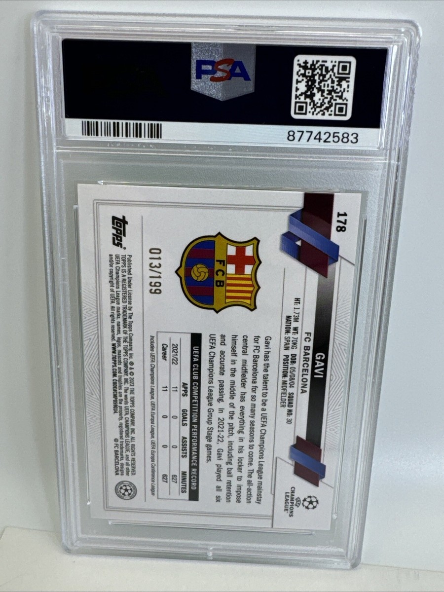 2022 Topps UEFA CC Neon Green Foil #178 Gavi 13/199 PSA 10 FC