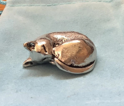 Kleine Statue schlafende Katze Qualität Silber Zinn (B)