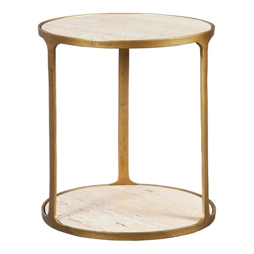 Uttermost Clench Contemporary Stone & Metal Side Table in Beige/Brass - Picture 1 of 3