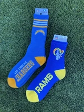 Los Angeles Rams NFL Team Apparel Mens Crew Socks Adult  Size Large + LAChargers