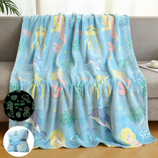 Glow in the Dark Blanket Mermaid Whale Gifts for Girls, Soft Marine Life Blanket