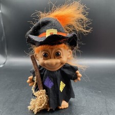 Vintage Russ Witch Halloween Troll Orange Hair with Broom 25503