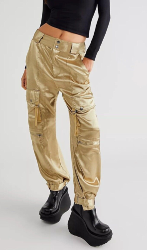 NEW FREE PEOPLE TRIED TO TELL YOU CARGO PANTS TROPICAL NUT GOLD SIZE 8 - Afbeelding 1 van 6