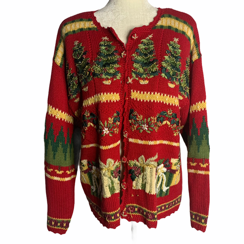 Vintage Chunky Knit Cardigan Sweater M 