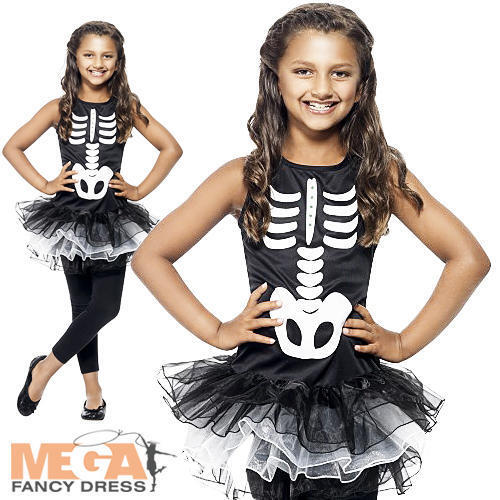 Skeleton Tutu Girls Halloween Fancy Dress Childrens Kids Costume Childs Outfit - Afbeelding 1 van 4