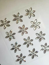 CraftbuddyUS CB033 12pcs AB Clear Self Adhesive Diamnte Flower Rhinestone Gems