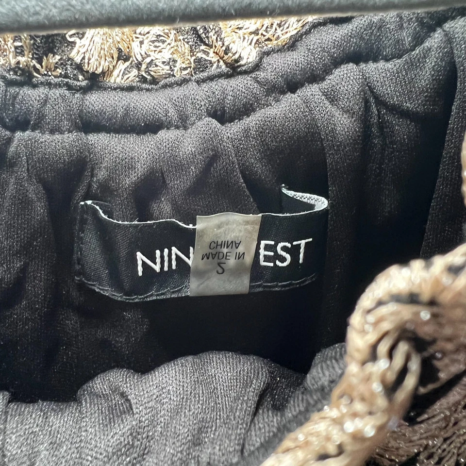 Maxi Vestido Para Mujer NINE WEST Dorado Bordado Fuera del Hombro Talla 2 Negro Foto 4 de 4