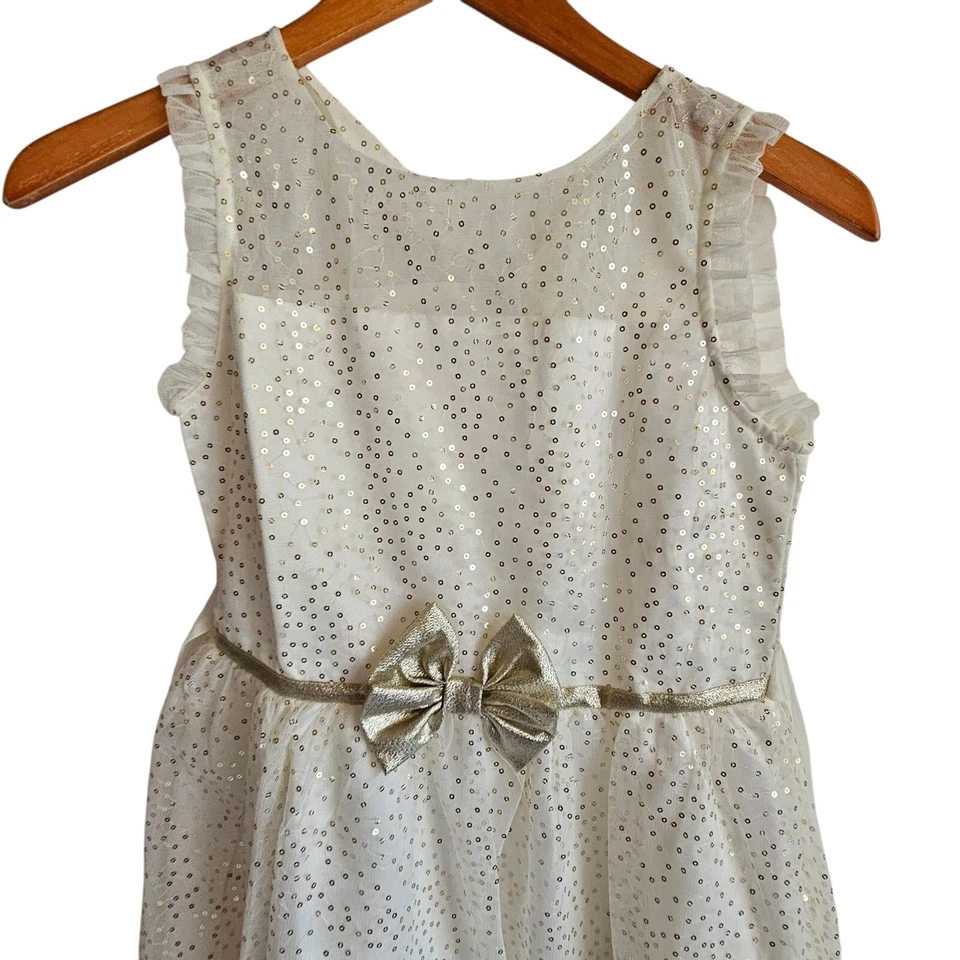 Vestido Jona Michelle Niñas Blanco Fiesta Lentejuelas Sin Mangas Lazo Ocasión 12 Foto 3 de 4
