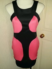 Love label panelled scuba body con dress size 14 coral/ black bnwt rrp £49