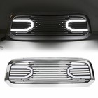 Chrome Front Big Horn Grille + Shell & Led Light For Dodge Ram 1500 2013-2018