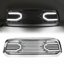 Chrome Front Big Horn Grille + Shell & LED Light For Dodge Ram 1500 2013-2018