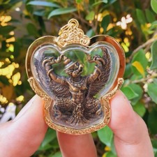 God of Strength Garuda Thai Amulet Pendant LP Khyo Gold Micron Casing
