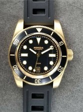 Orologio subacqueo Armida A8 vintage ottone data nera Spedito dagli USA 