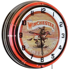 19" Winchester Firearms Ammunition Double Neon Clock Home Garage Decor (Orange)