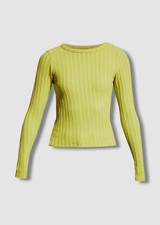  125 Mother Women's Green Ribbed Long-Sleeve Crew-Neck Tee T-Shirt Top Size XS