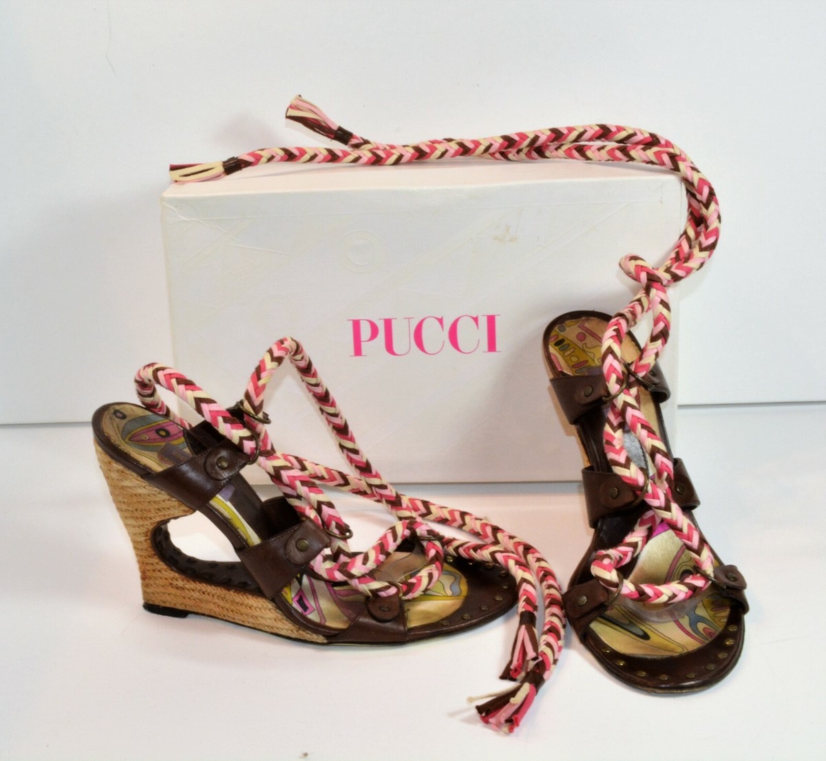 Auth.Emilio Pucci Italy Ankle Tie design 4.5 heels