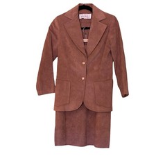 Vegan Faux Suede Skirt Suit Women Size 4 VTG 70s Rose Mauve by Novis Denne