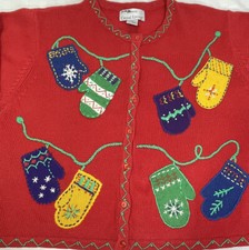 Casual Living Knit Cotton Sweater Christmas Size X-Large Mittens Vintage Ugly