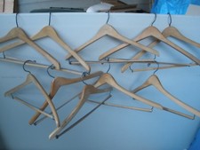 VINTAGE LOT OF 10 WOOD HANGERS: 18 3/4" w/NO ADVERTISING, Excellent Condition