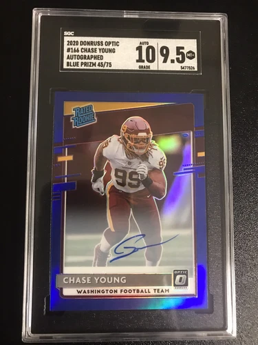 2020 Donruss Optic Chase Young Rated Rookie RC On Card Auto Blue /75 SGC 9.5/10